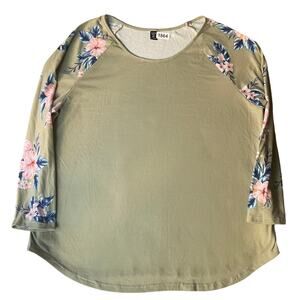 SHEIN Women’s 3/4 Sleeve Screw -neck Stretchy Blouse size XL, Floral Green
